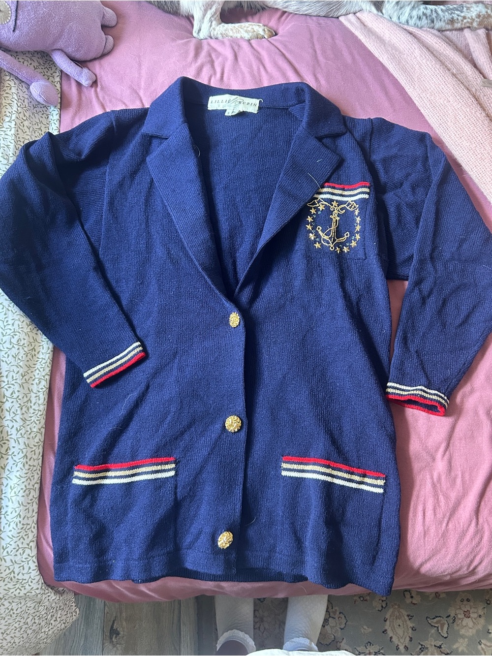 Nautical Anchor Embroidered Navy Blazer